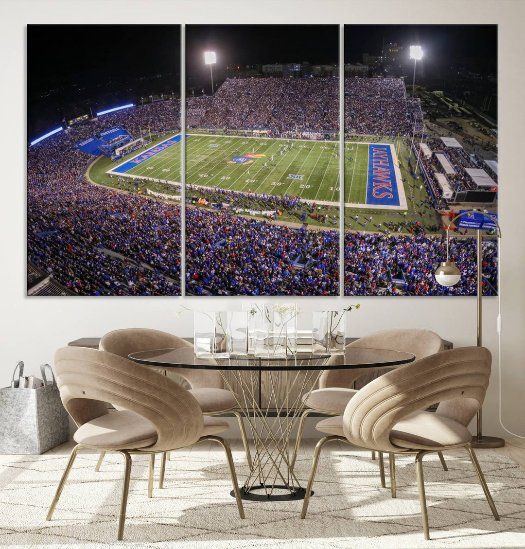 University of Kansas Jayhawks Football Team Print - Lawrence Kansas Memorial Stadium Wall Art Canvas Print