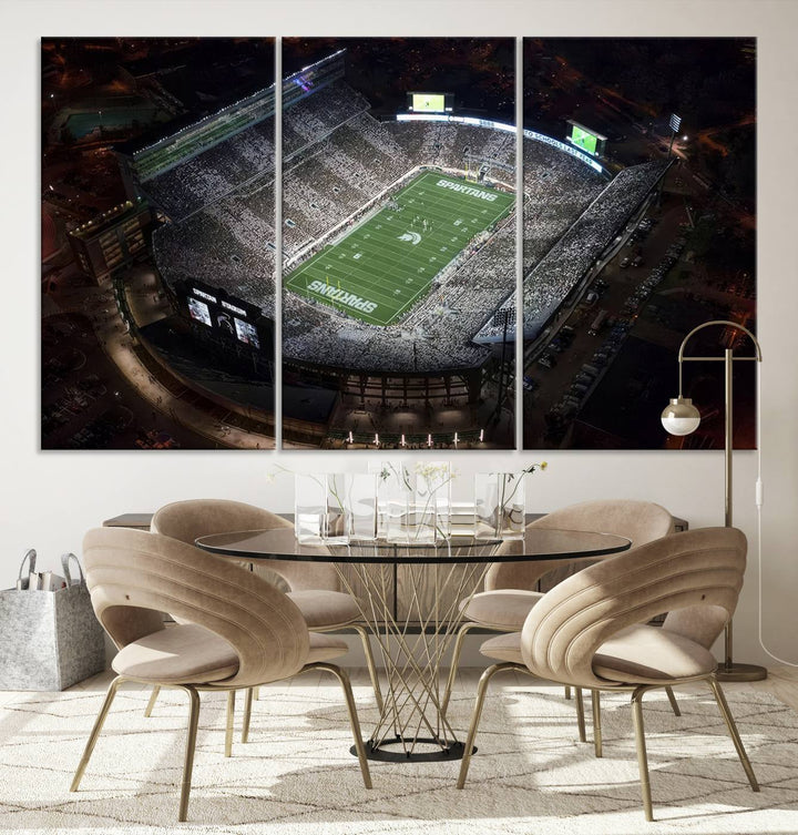 Michigan State Spartans Football Team Print - East Lansing Spartan Stadium Wall Art Canvas Print