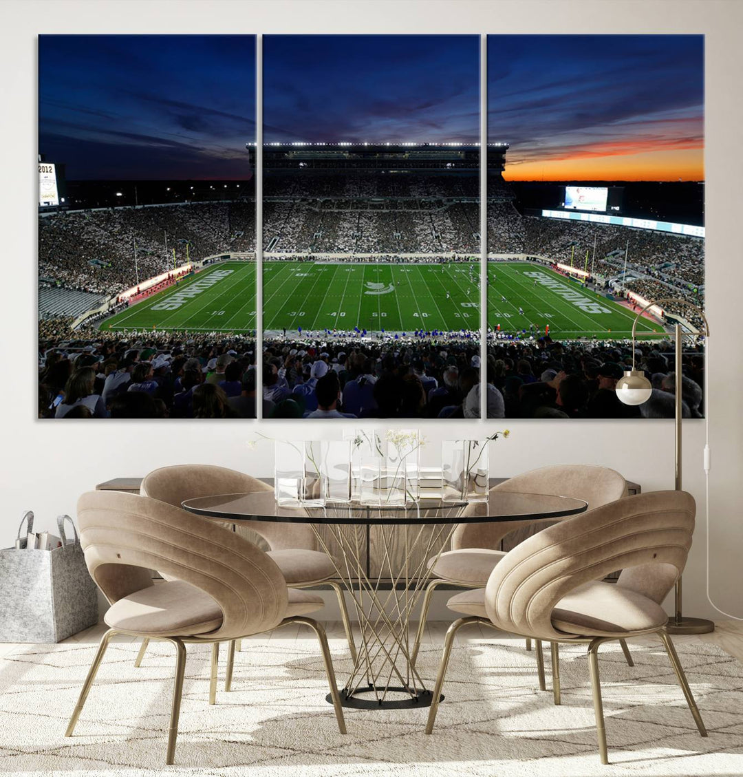 Michigan State Spartans Football Team Print - East Lansing Spartan Stadium Wall Art Canvas Print