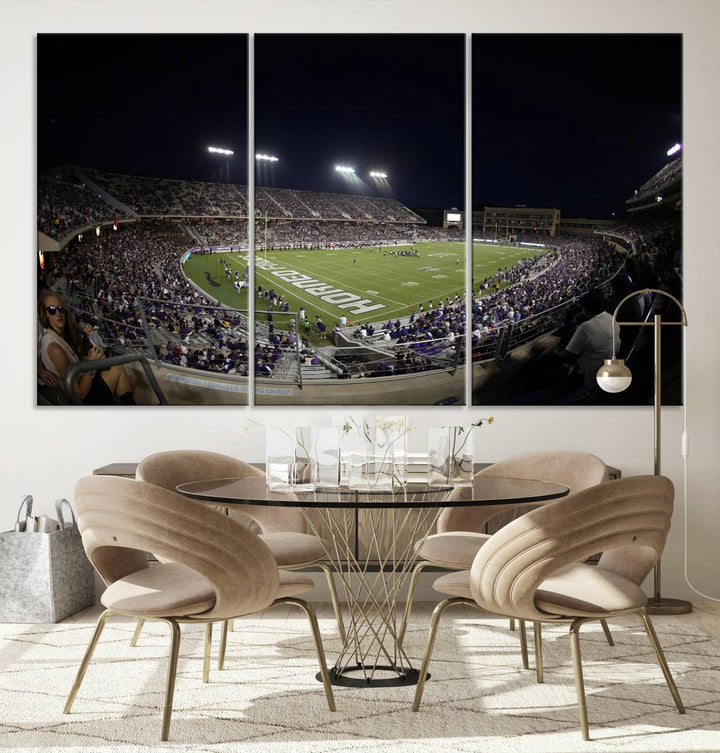 TCU Horned Frogs Football Team Print - Fort Worth Amon G. Carter Stadium Wall Art Canvas Print.