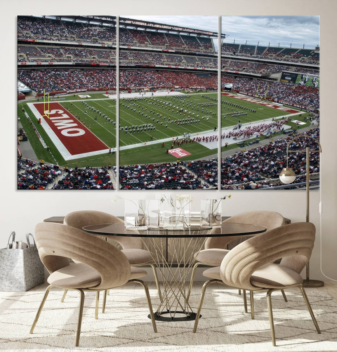 Aerial view wall art of Lincoln Financial Field during a Temple Owls game.