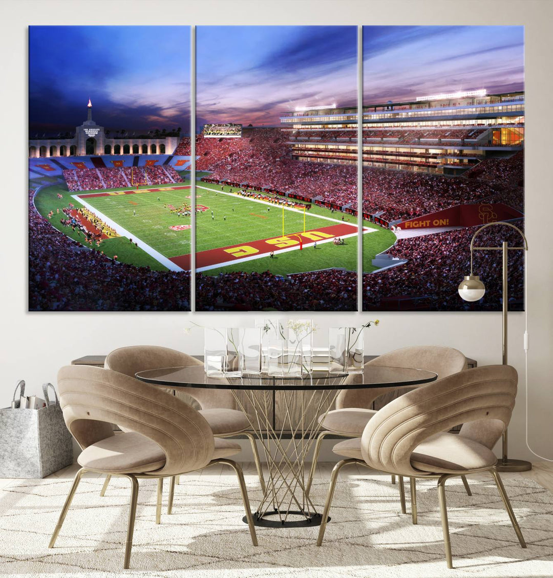 The University of Southern California USC Trojans Football Team Print - Los Angeles Memorial Coliseum Stadium Wall Art Canvas Print