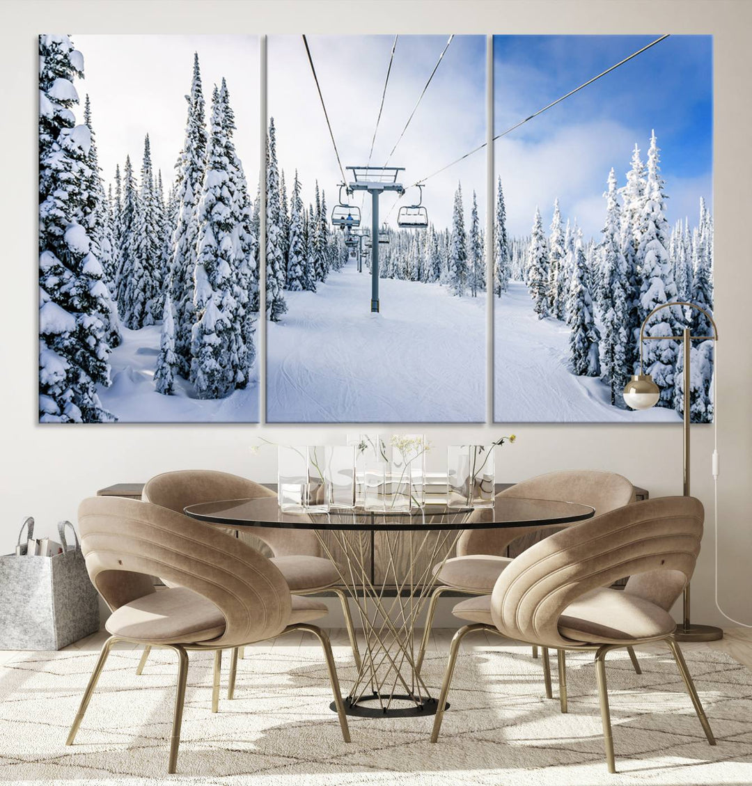 Winter Ski Lift Landscape Wall Art | Snowy Mountain Adventure | Framed and Ready to Hang | Perfect for Cabin Wall Art, Farmhouse Decor