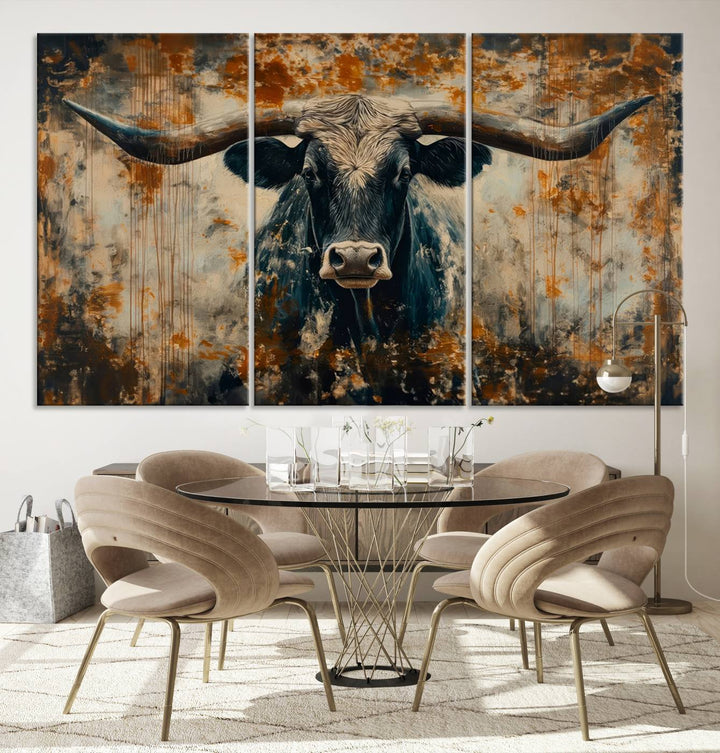 Abstract Longhorn Bull Wall Art | Rustic Western Wall Decor | Framed and Ready to Hang | Ideal for Farmhouse, Lodge, and Barn Decor