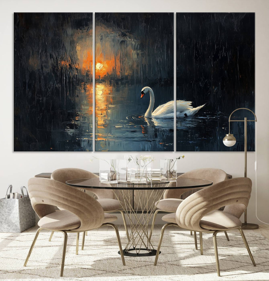 Abstract Swan on Water Wall Art Canvas Print - Elegant Nature Scene for Modern Home Decor