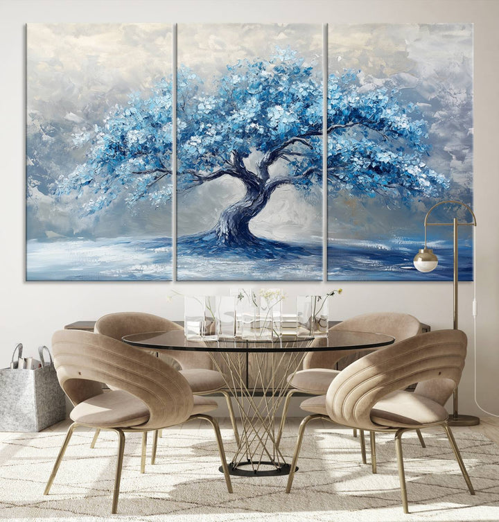 Serene Abstract Blue Tree Wall Art | Canvas Print of a Majestic Tree in Blue Hues | Perfect for Farmhouse, Coastal, and Modern Decor