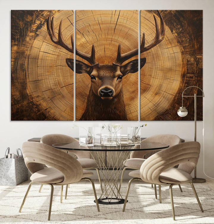 Deer Wall Art Canvas Print | Ready to Hang Canvas Print of a Stag with Rustic Tree Rings | Perfect for Farmhouse Wall Decor, Cabin Wall Art