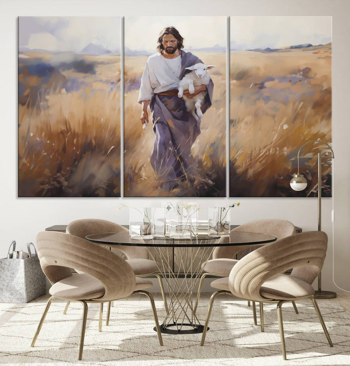 Jesus the Good Shepherd Wall Art Canvas Print - Lost Lamb  Print for Prayer Room Decor