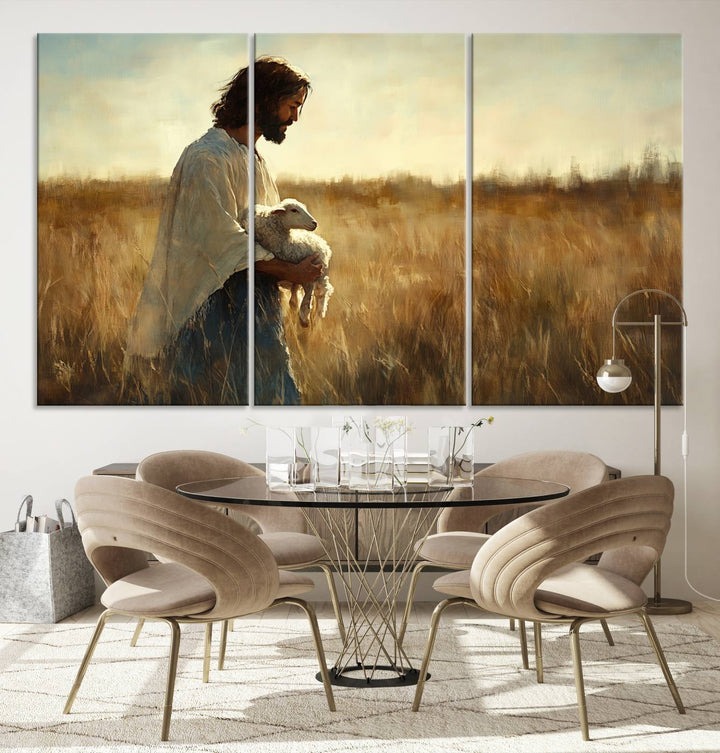 Jesus the Good Shepherd Wall Art Canvas Print - Inspirational Christian Religious Print for Prayer Room Decor