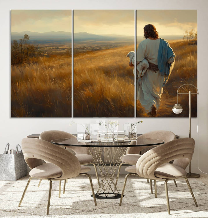 Jesus the Good Shepherd Wall Art Canvas Print - Inspirational Christian Religious Print for Prayer Room Decor