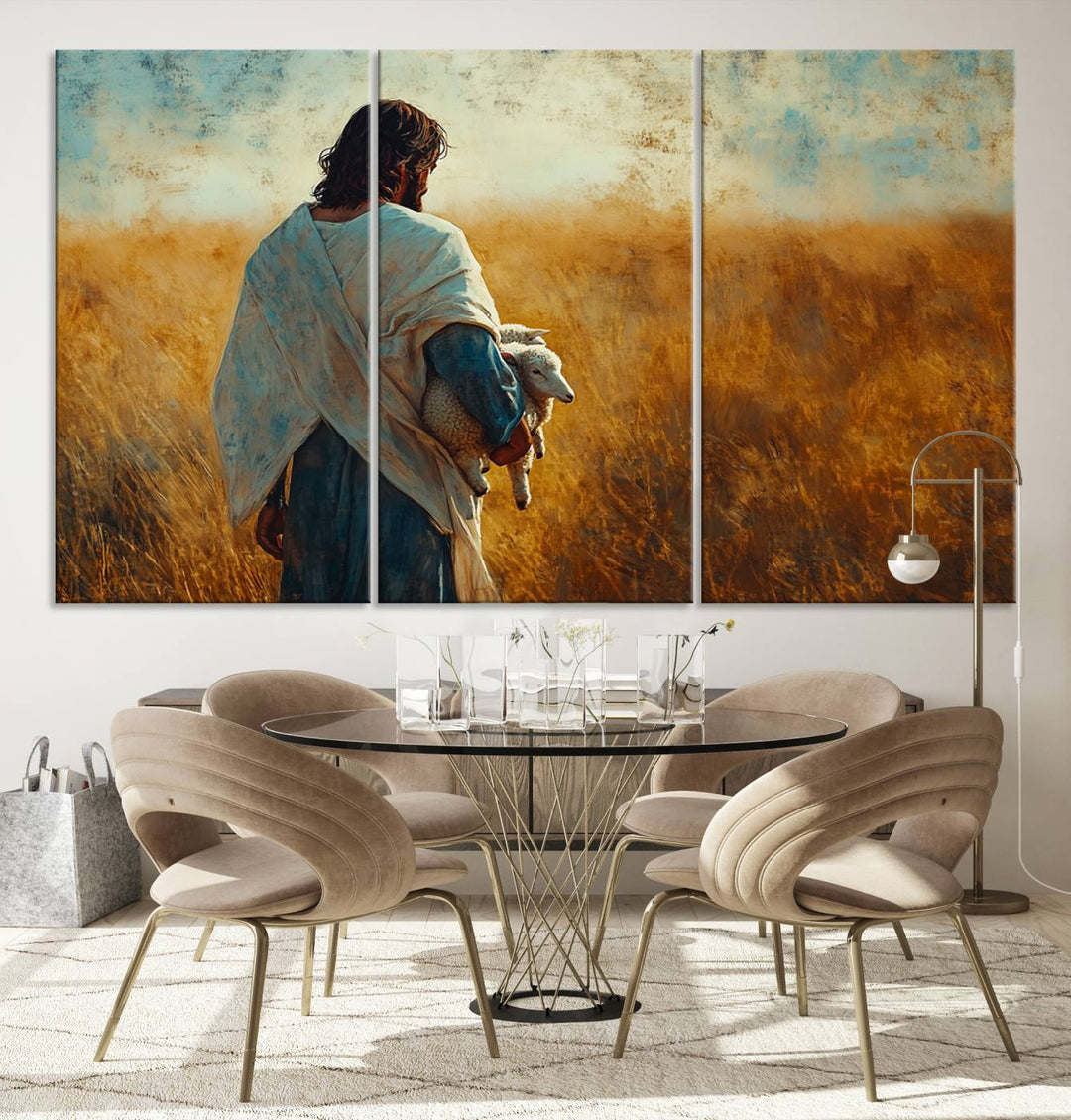 Jesus the Good Shepherd Wall Art Canvas Print - Inspirational Christian Religious Print for Prayer Room Decor