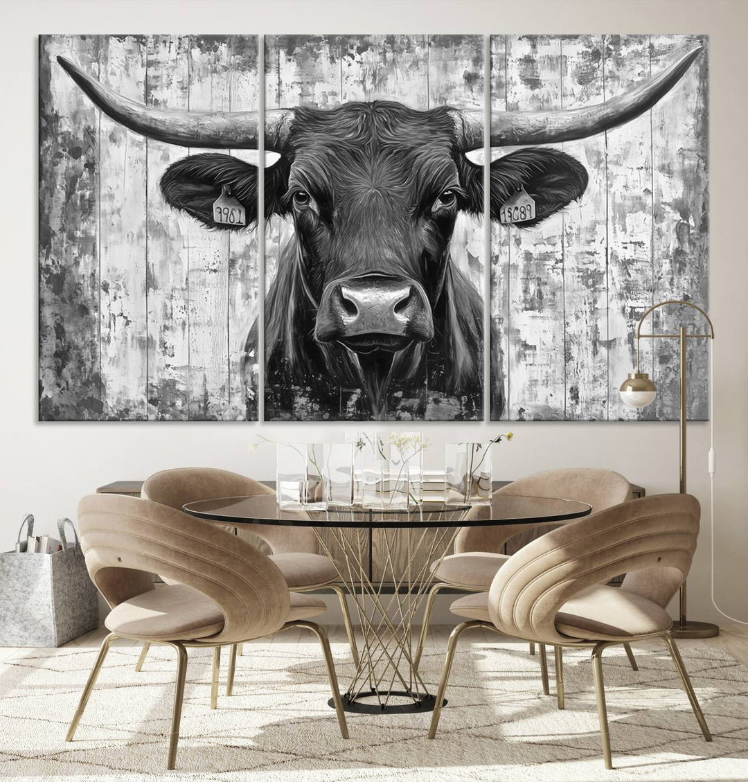 Abstract Longhorn Bull Wall Art Canvas Print - Rustic Texas Western Cow Artwork