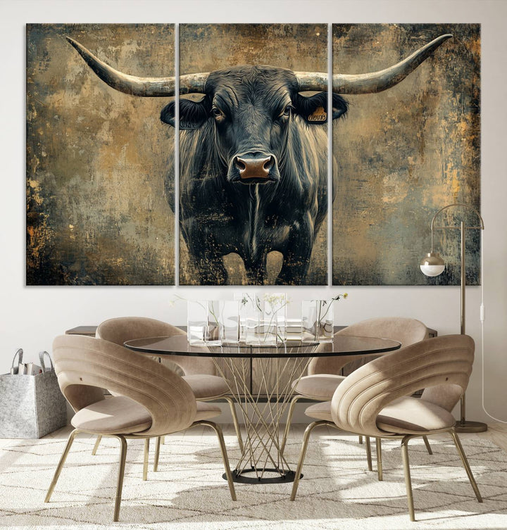 Abstract Cow Longhorn Bull Wall Art Canvas Print - Rustic Texas Western Cattle Artwork