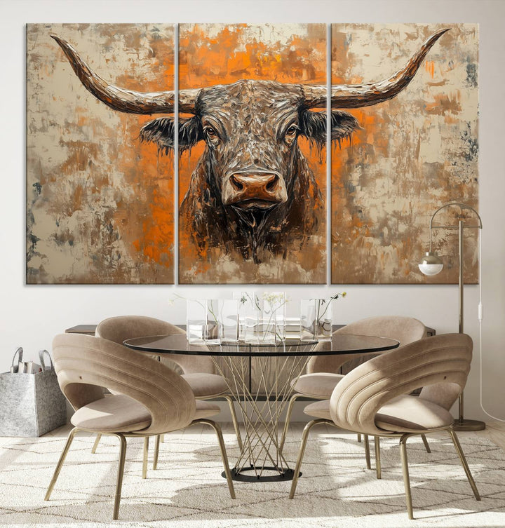 Abstract Cow Longhorn Bull Wall Art Canvas Print - Rustic Texas Western Cattle Artwork