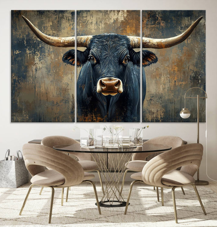 Abstract Cow Longhorn Bull Wall Art Canvas Print - Rustic Texas Western Cattle Artwork