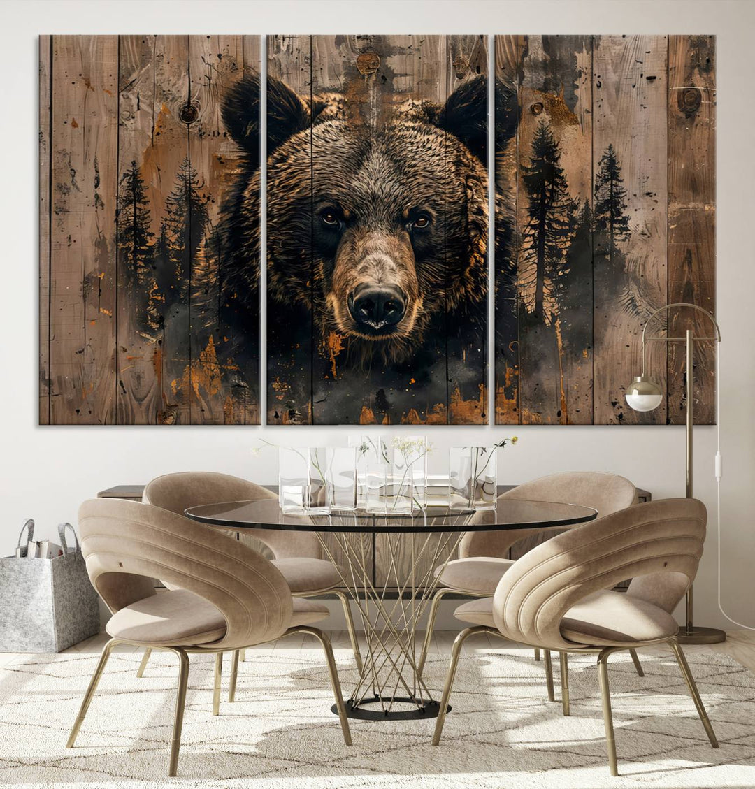 Rustic Bear Wall Art | Triptych Canvas Print | Rustic Cabin Wall Decor | Forest-Inspired Animal Art | Perfect for Farmhouse or Woodland Print