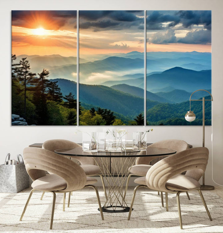 Sunrise Over Mountain Range Wall Art | Canvas Print Ready to Hang | Perfect for Farmhouse Wall Decor, Cabin Wall Art, Nature-Inspired Home