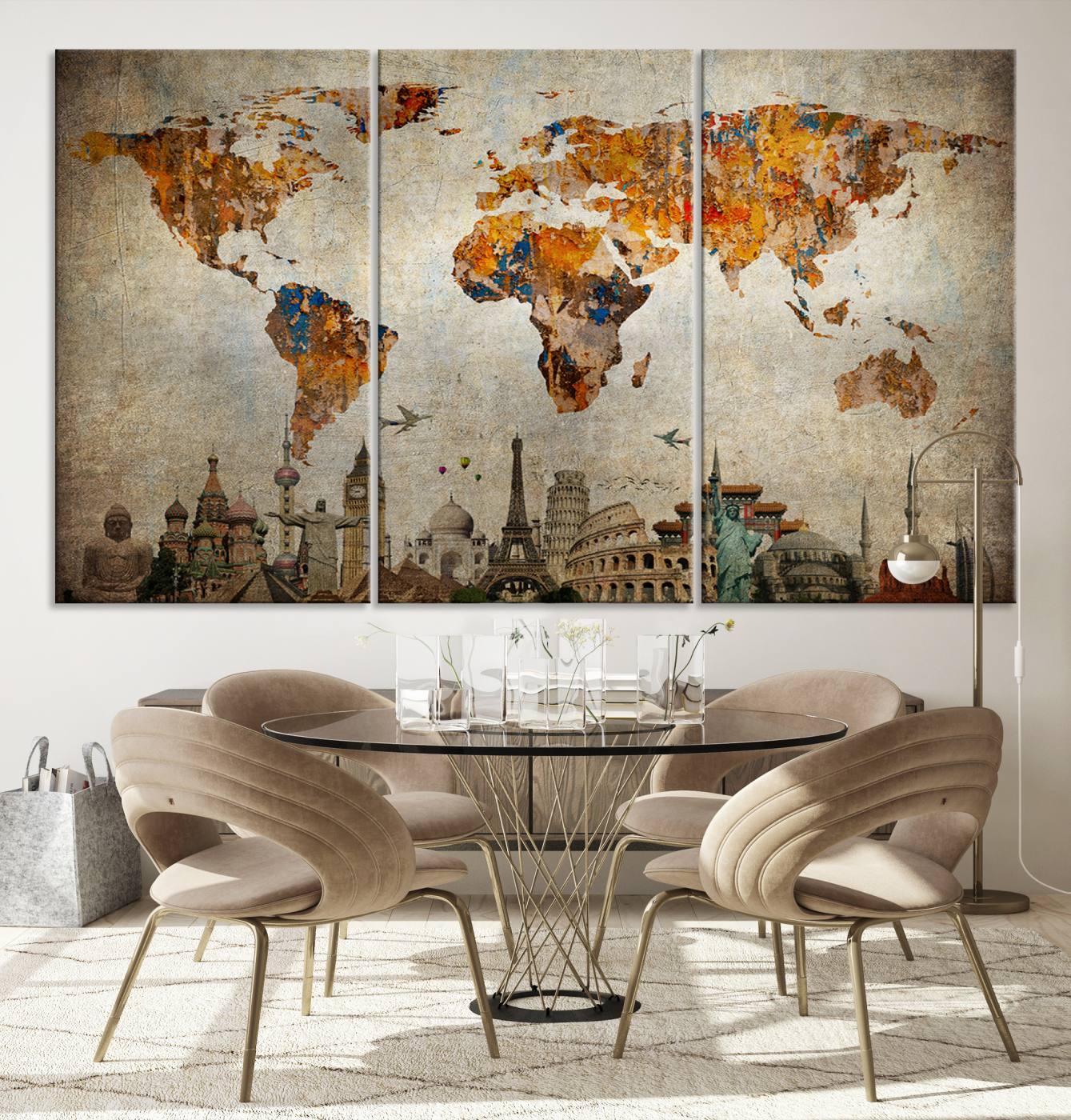 54918-MGV-CV-36X24-Push Pin World Map Canvas Print – Framed Wall Art for Couples to Track Their Travels – Anniversary Gift or Home Adventure Decor