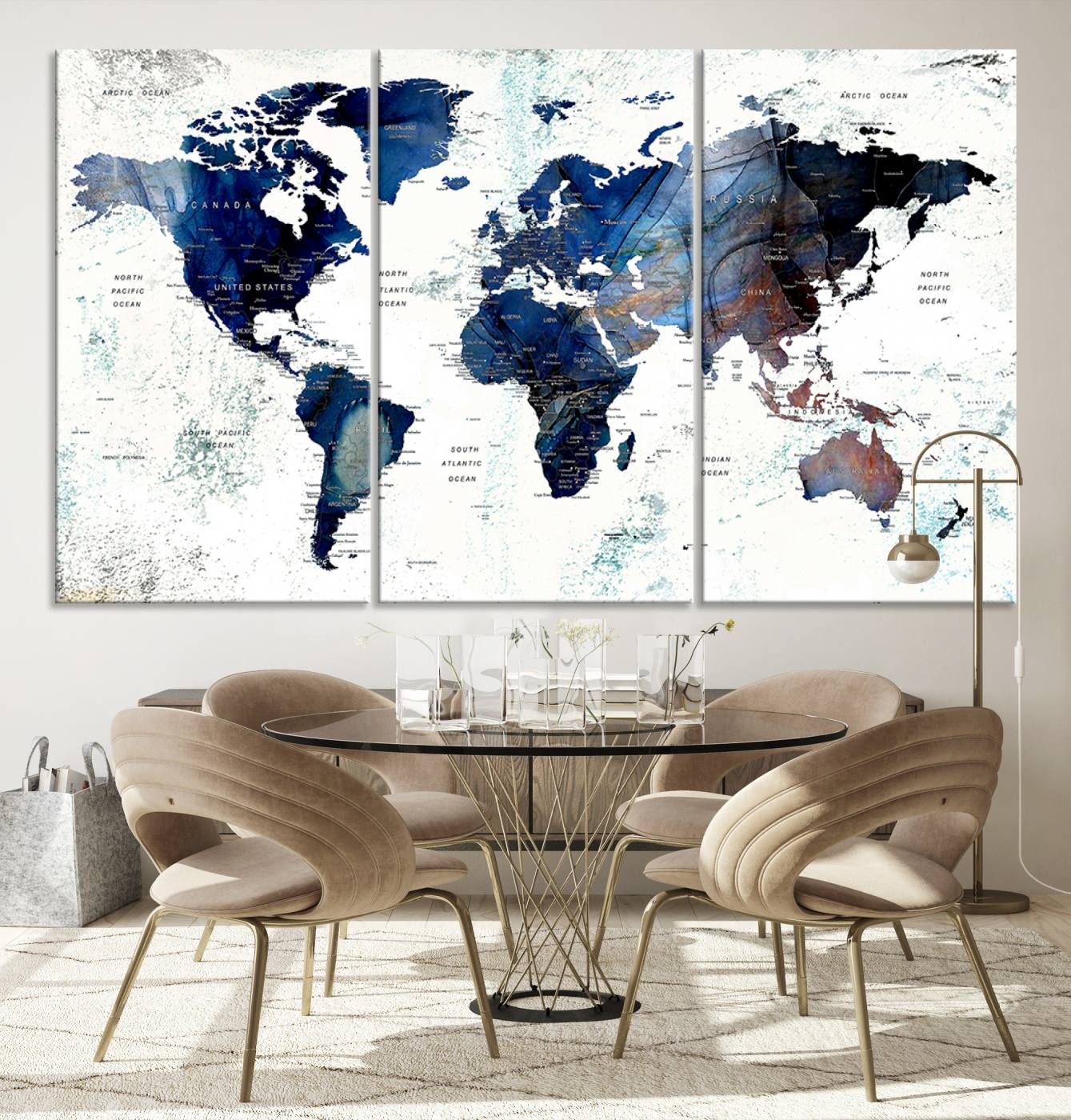 27071-MGV-CV-36X24-Push Pin World Map Canvas Print – Framed Wall Art for Couples to Track Their Travels – Anniversary Gift or Home Adventure Decor