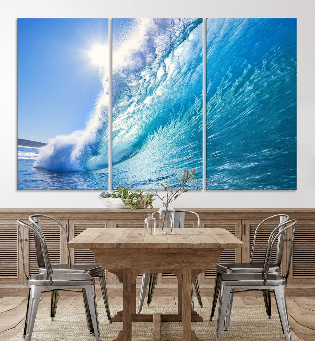 Blue Big Wave Surfing Ocean Canvas Wall Art Artwork Print , Surf Wall Art, Sea Wall Art