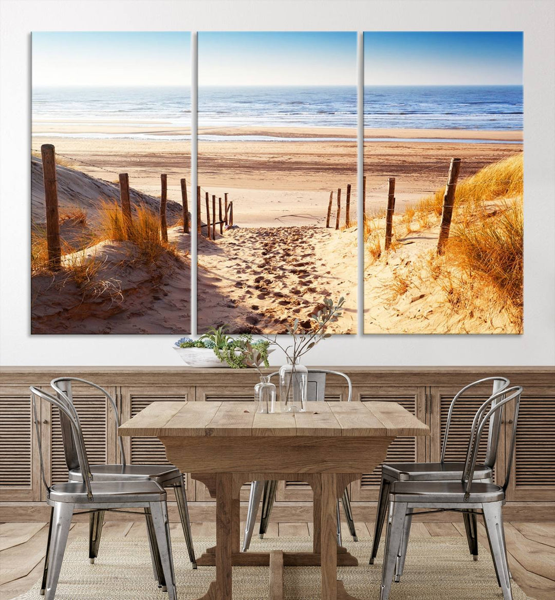 Serene Beach Path Canvas Art, Giclee Canvas Print with Gallery Wrap, Coastal Sand Dunes Wall Art Featuring Canon Print Quality