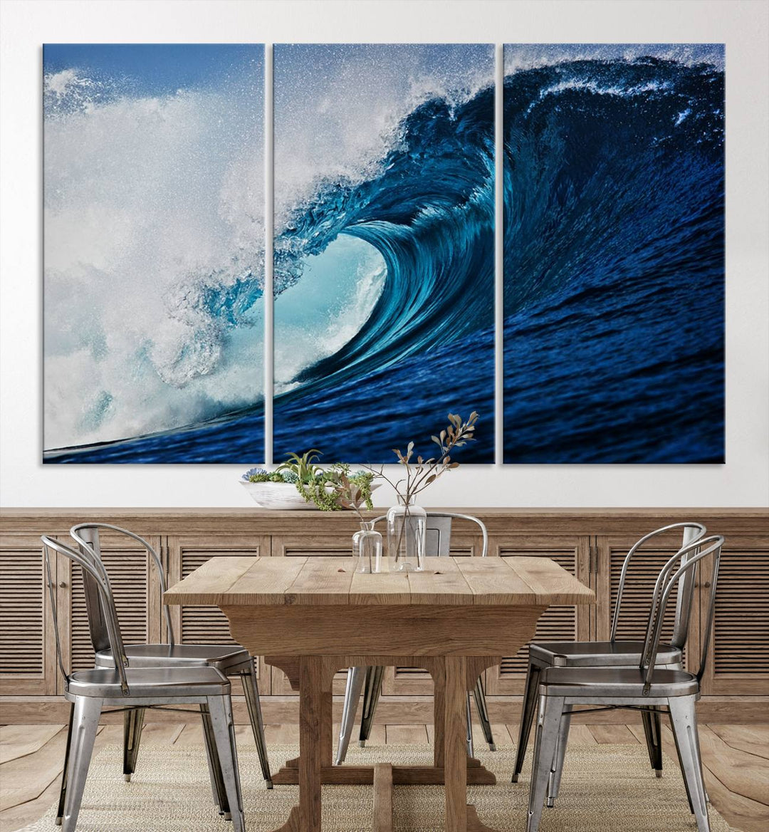 Ocean Wave at Sunset Canvas Art, Large Wall Print of Vibrant Water Waves, Coastal Art for Living Room and Dining Room Decor