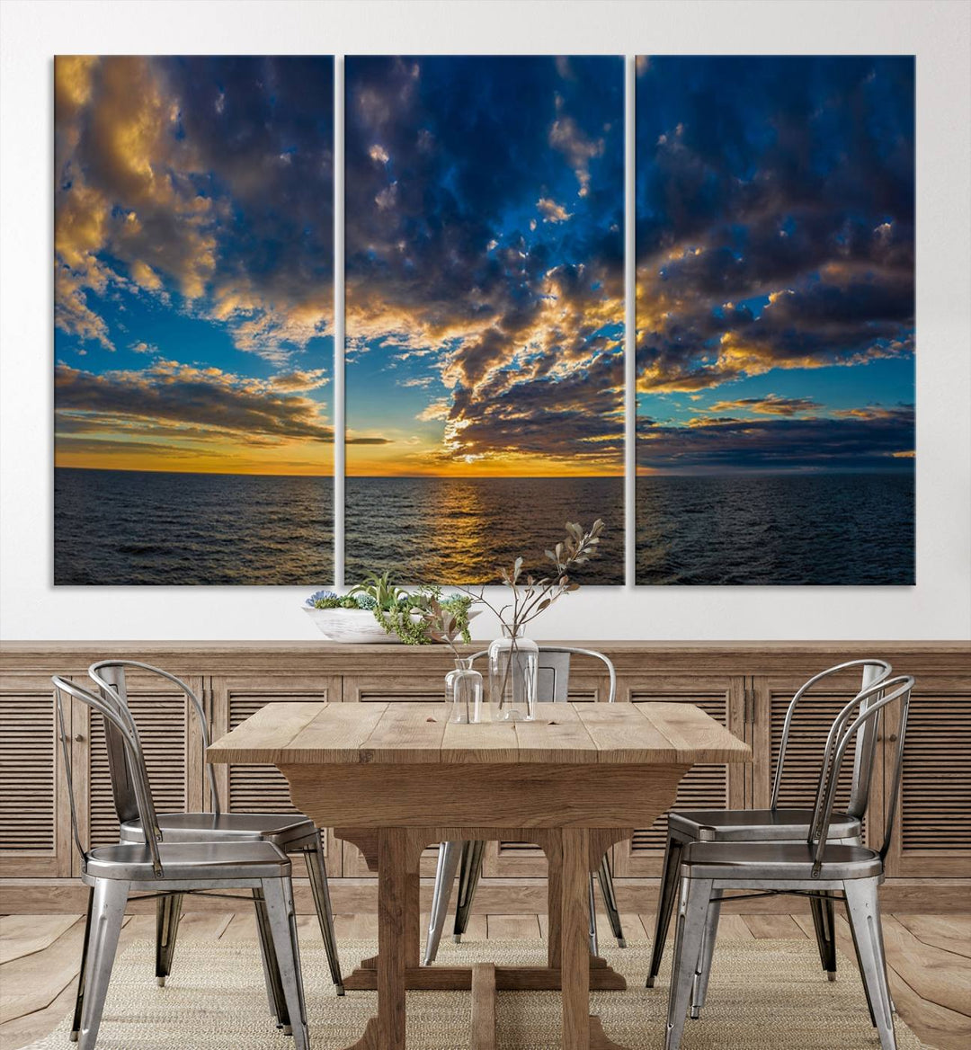 Dramatic Ocean Sunset Canvas Art, Panoramic Seascape Wall Art, Giclee Canvas Print with Canon Quality for Coastal Decor