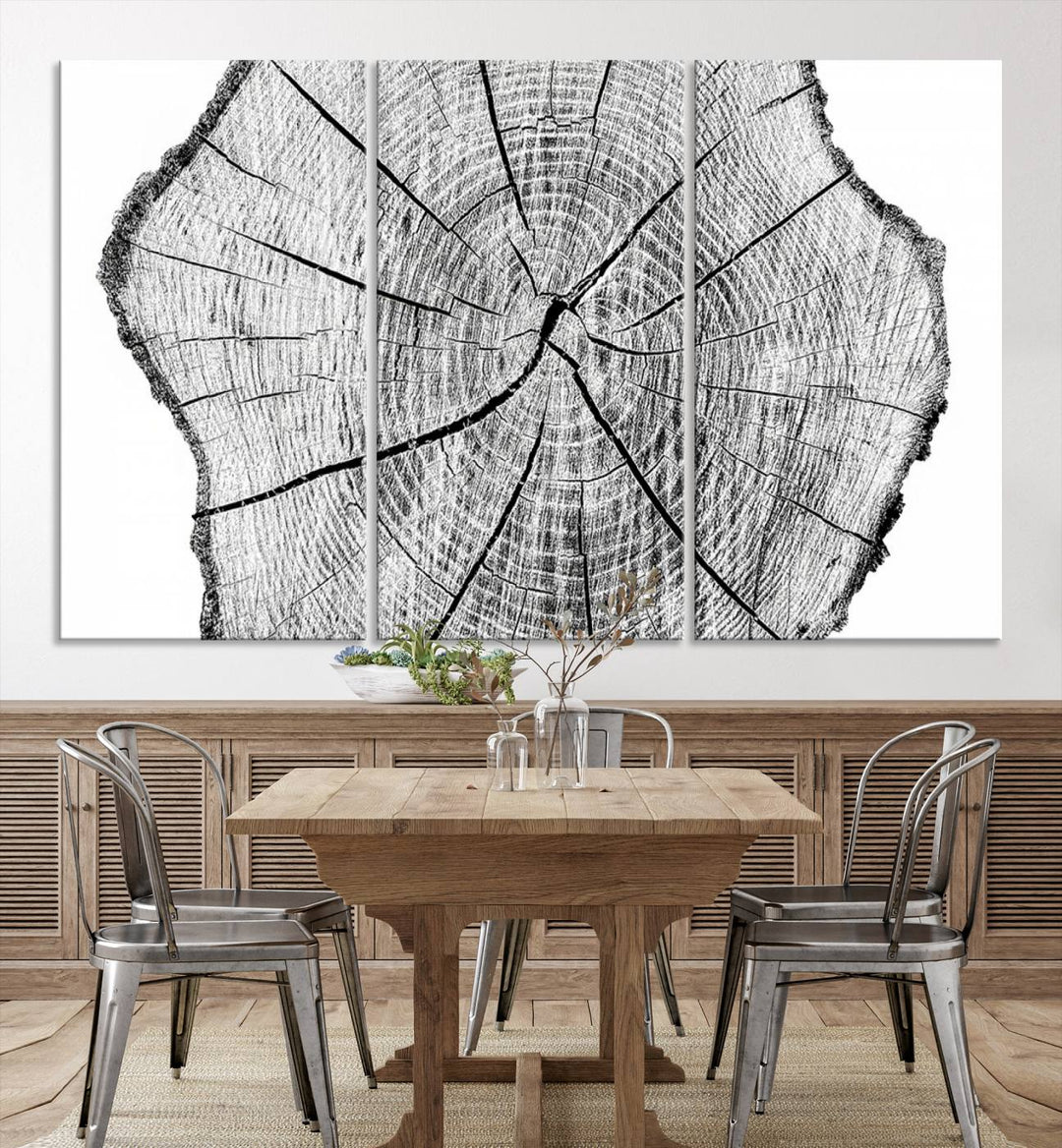 Black and white tree ring art print.