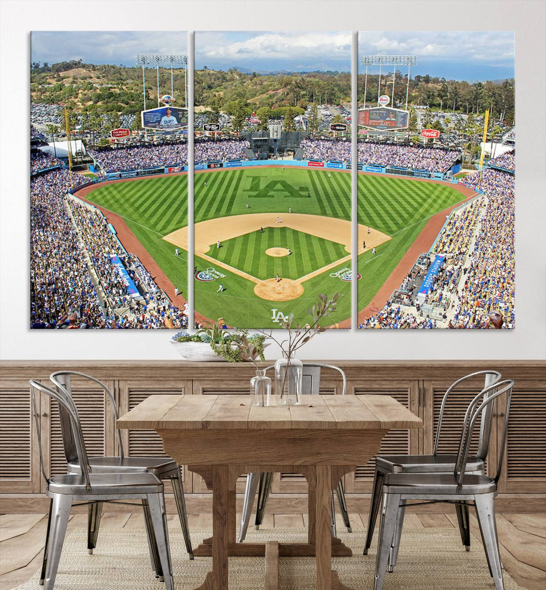 Aerial view of a sunny game day at Citi Field, captured in a 3-panel canvas print wall art.