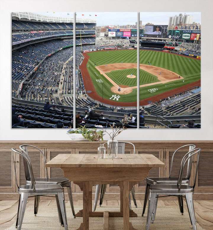 Aerial view of Yankee Stadium filled with fans, showcased on a New York Yankees Stadium Wall Art Canvas Print.