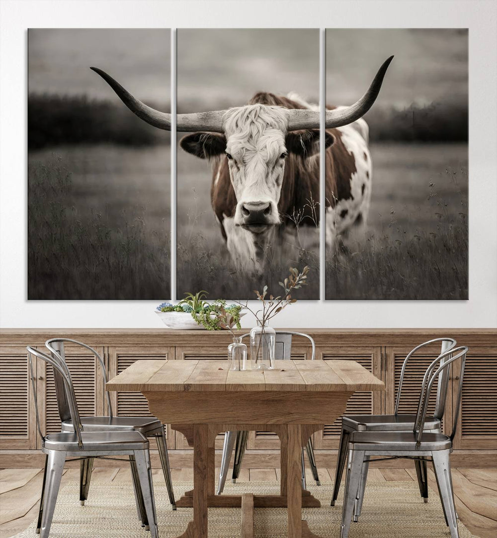 Large Texas Longhorn Cow Canvas for Western decor.