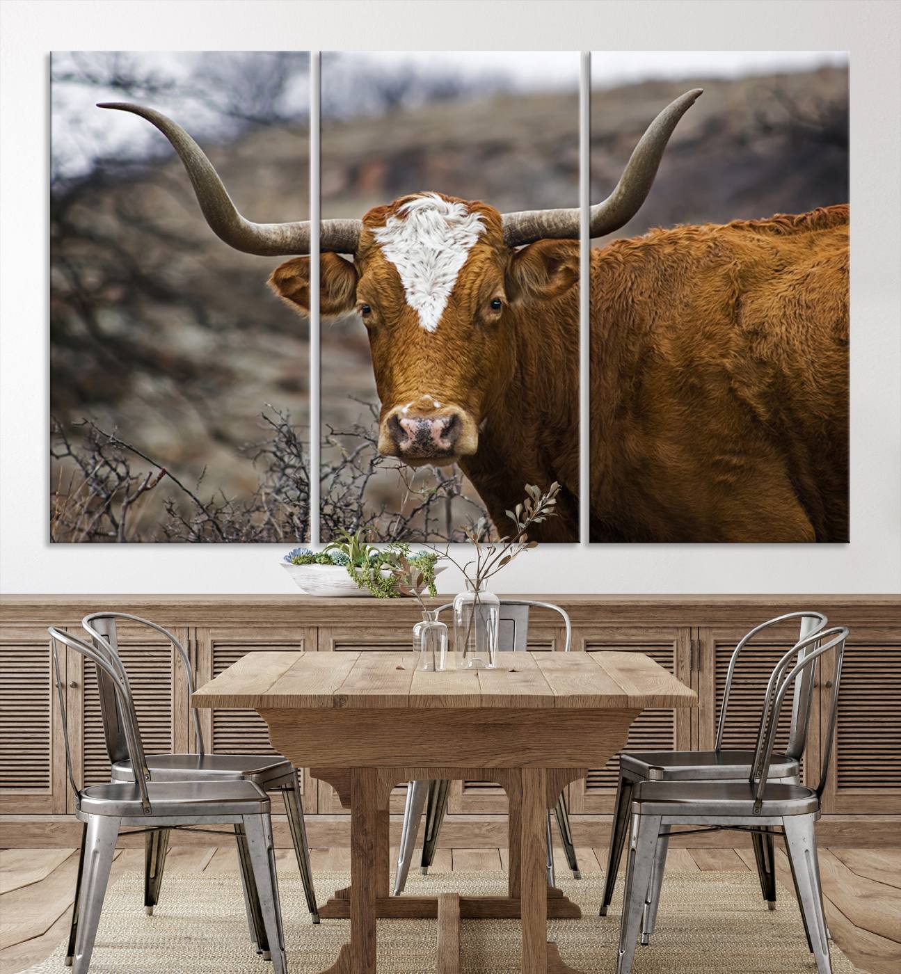 71797-MGV-CV-36X24-Texas Longhorn Canvas Wall Art - Longhorn Steer Canvas Wall Art Print- Rustic Western Animal Print, Large Longhorn Decor for Living Room,
