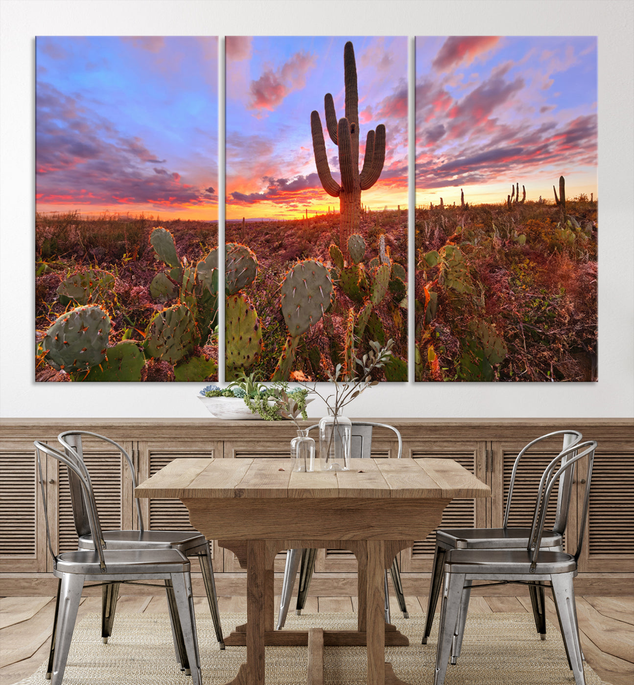 The Arizona Desert Sunset Wall Art Canvas Print hangs prominently.