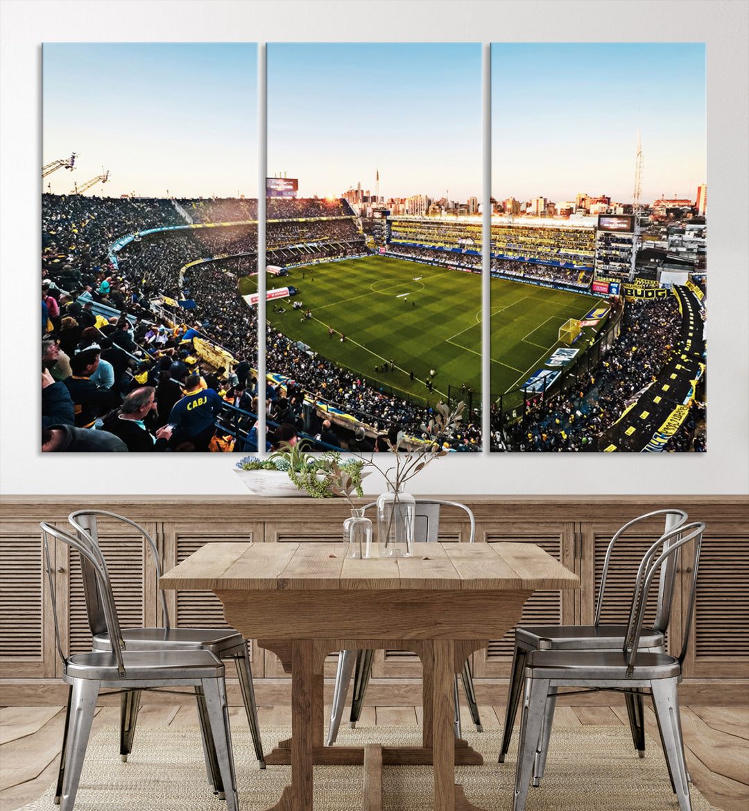 The wall art canvas print vividly captures the dynamic soccer culture at Bombonera Stadium with its vibrant depiction.