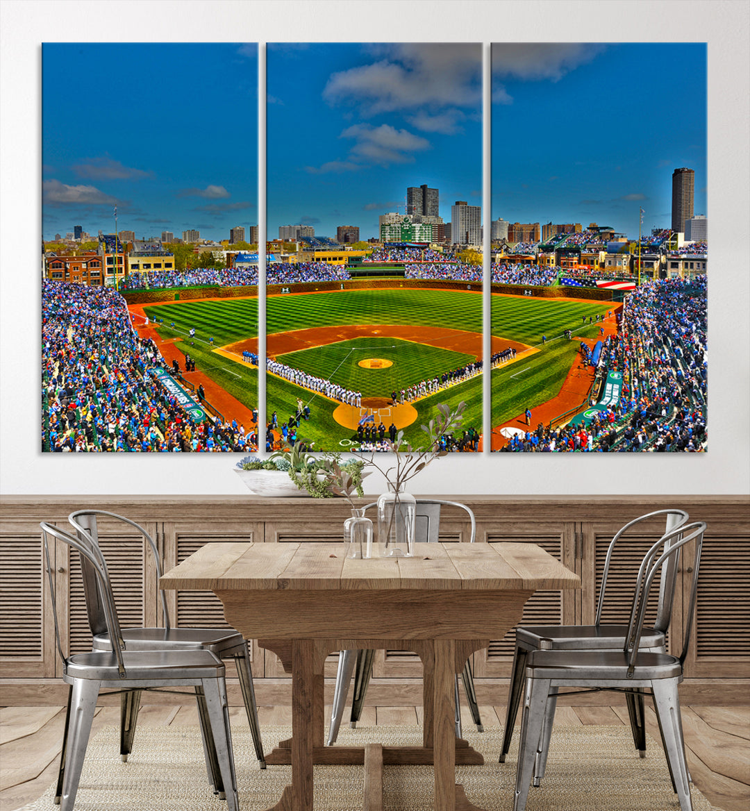 Wrigley Field Chicago Cubs Panoramic 3-Piece Canvas Wall Art - Iconic Baseball Stadium Print for Sports Lovers - Ready to Hang