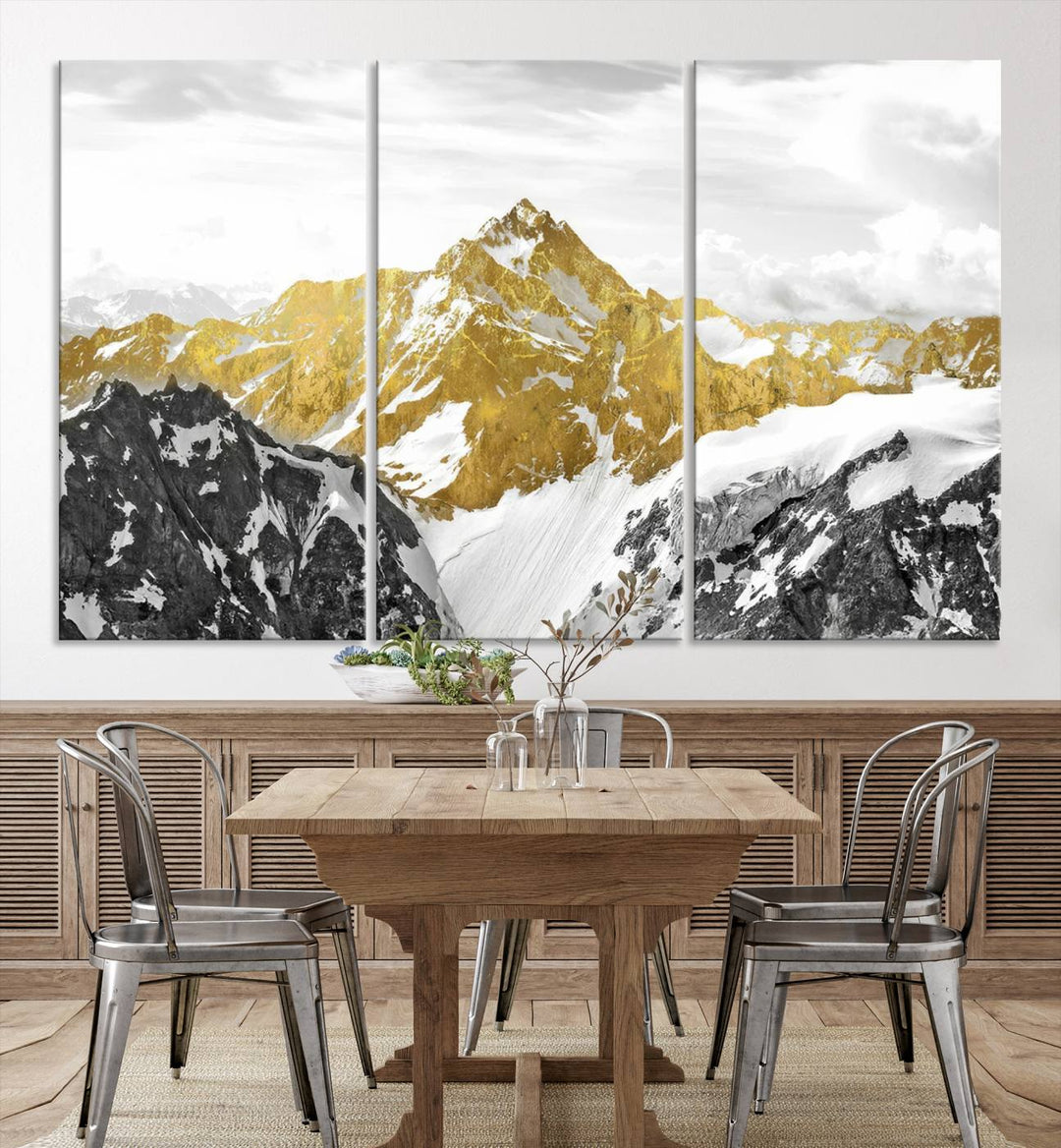 Gold Mountains Wall Art Print on Canvas, Nature Wall Art Print,