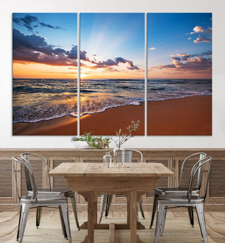 Golden Hour Beach Sunset Wall Art | Canvas Print | Ready to Hang | Coastal Wall Art for Living Room