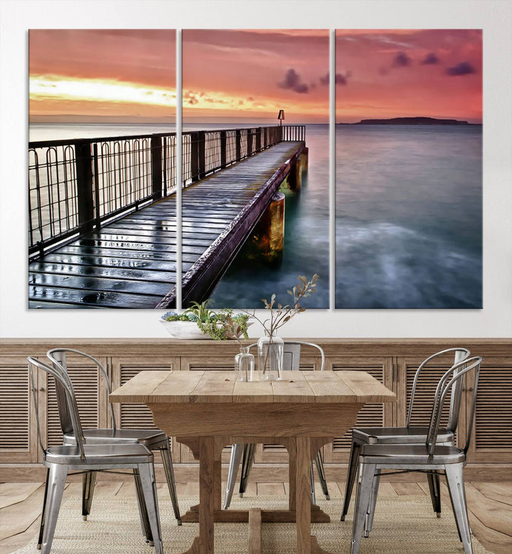 Serene Pier at Sunset Wall Art | Canvas Print | Ready to Hang | Coastal Decor for Living Room