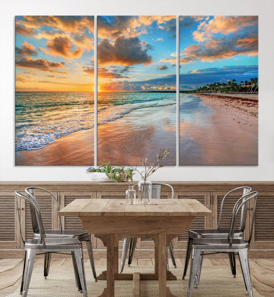 Serene Beach Sunset Wall Art | Coastal Ocean Canvas Print | Ready to Hang Tropical Decor for Home or Office