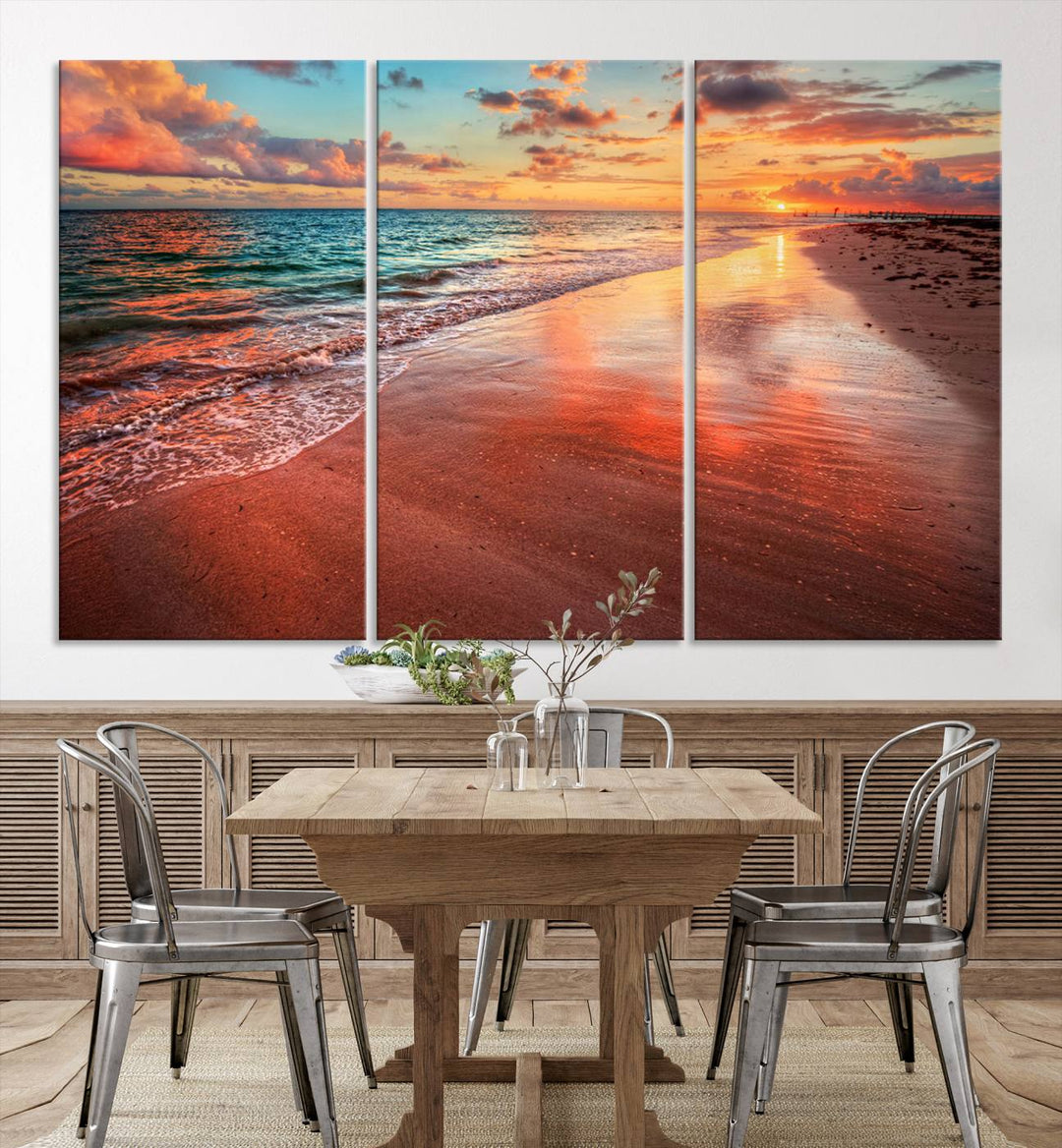 Stunning Sunset Beach Wall Art | Ocean Canvas Print | Coastal Wall Art | Ready to Hang | Tranquil Sunset Canvas for Home & Office Decor