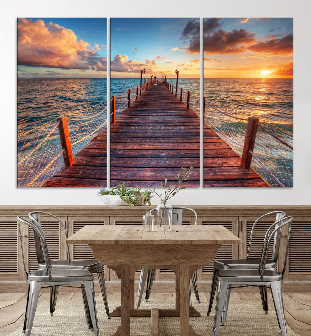 Vibrant Beach Sunset Wall Art | Coastal Ocean Canvas Print | Ready to Hang Tropical Decor for Living Room or Office