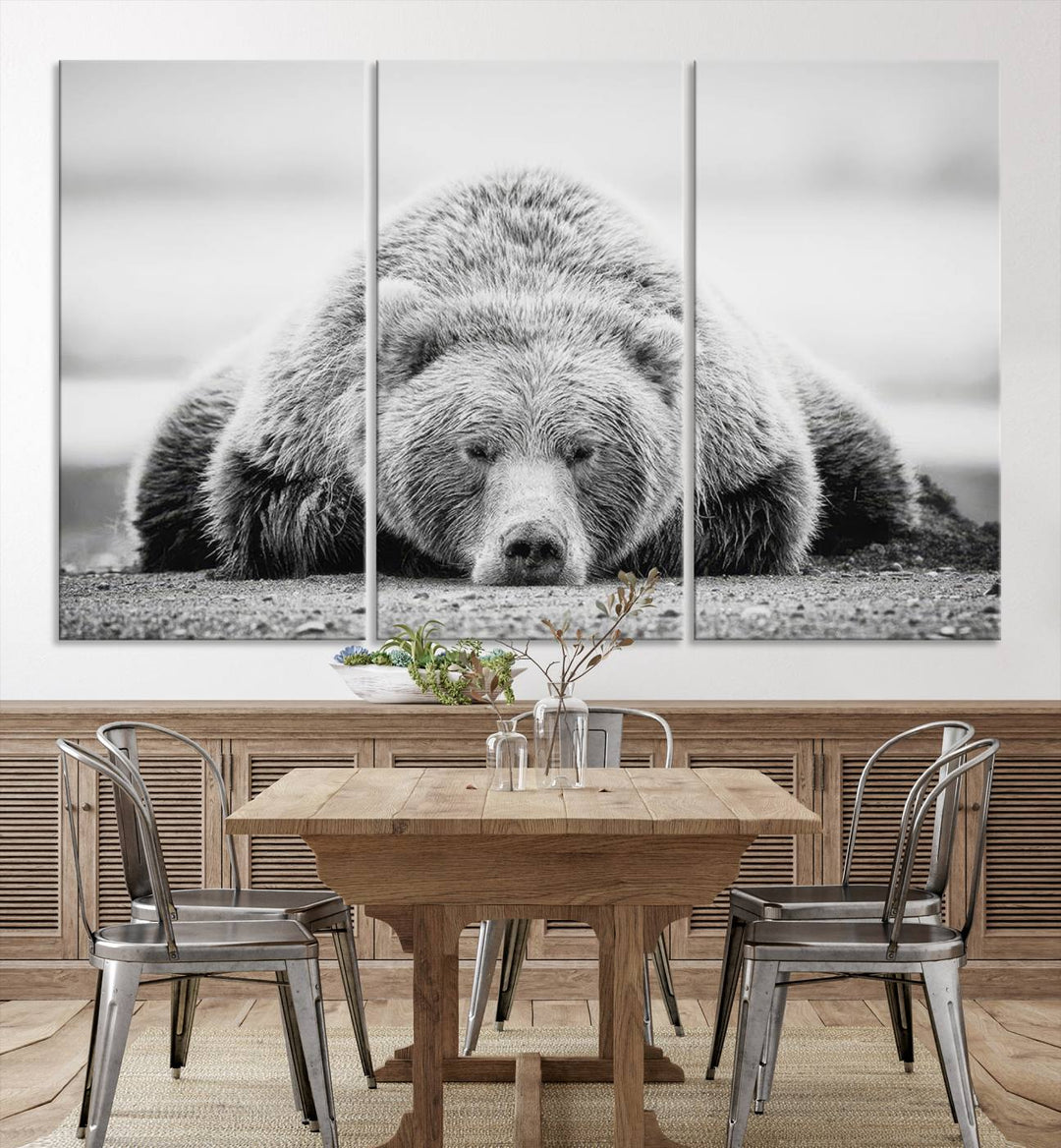 Resting Grizzly Bear wall art displayed in a modern room.