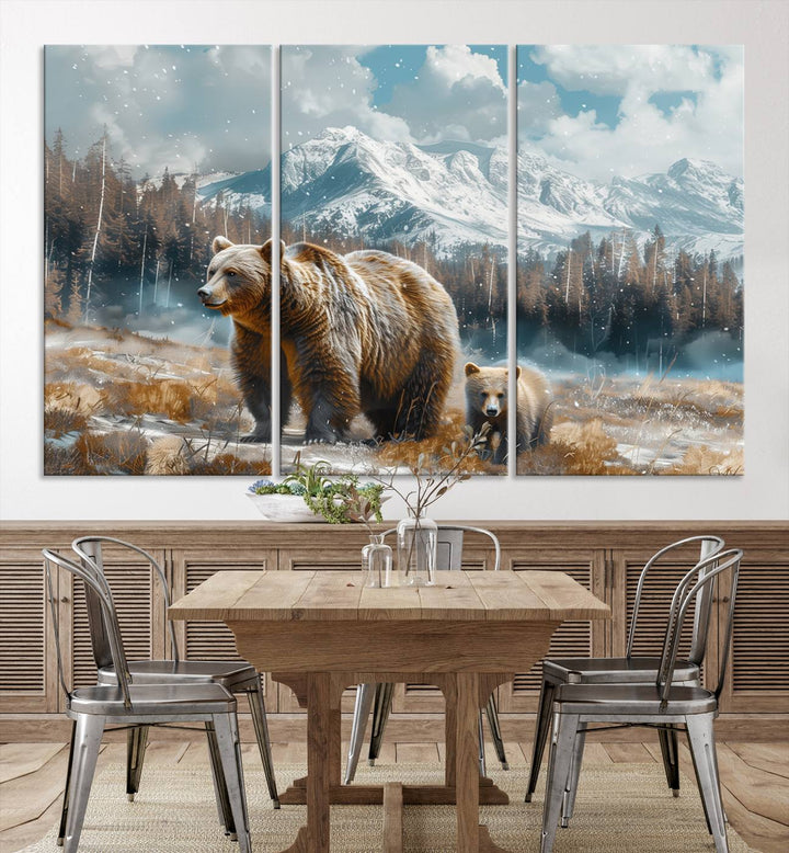 Bear and Baby Bear Wall Art Canvas Print is perfect nursery decor.