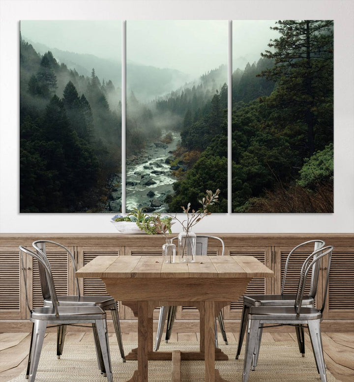 Misty Forest Wall Art | Ready to Hang and Framed | Tranquil Nature Landscape for Living Room or Cabin Wall Decor