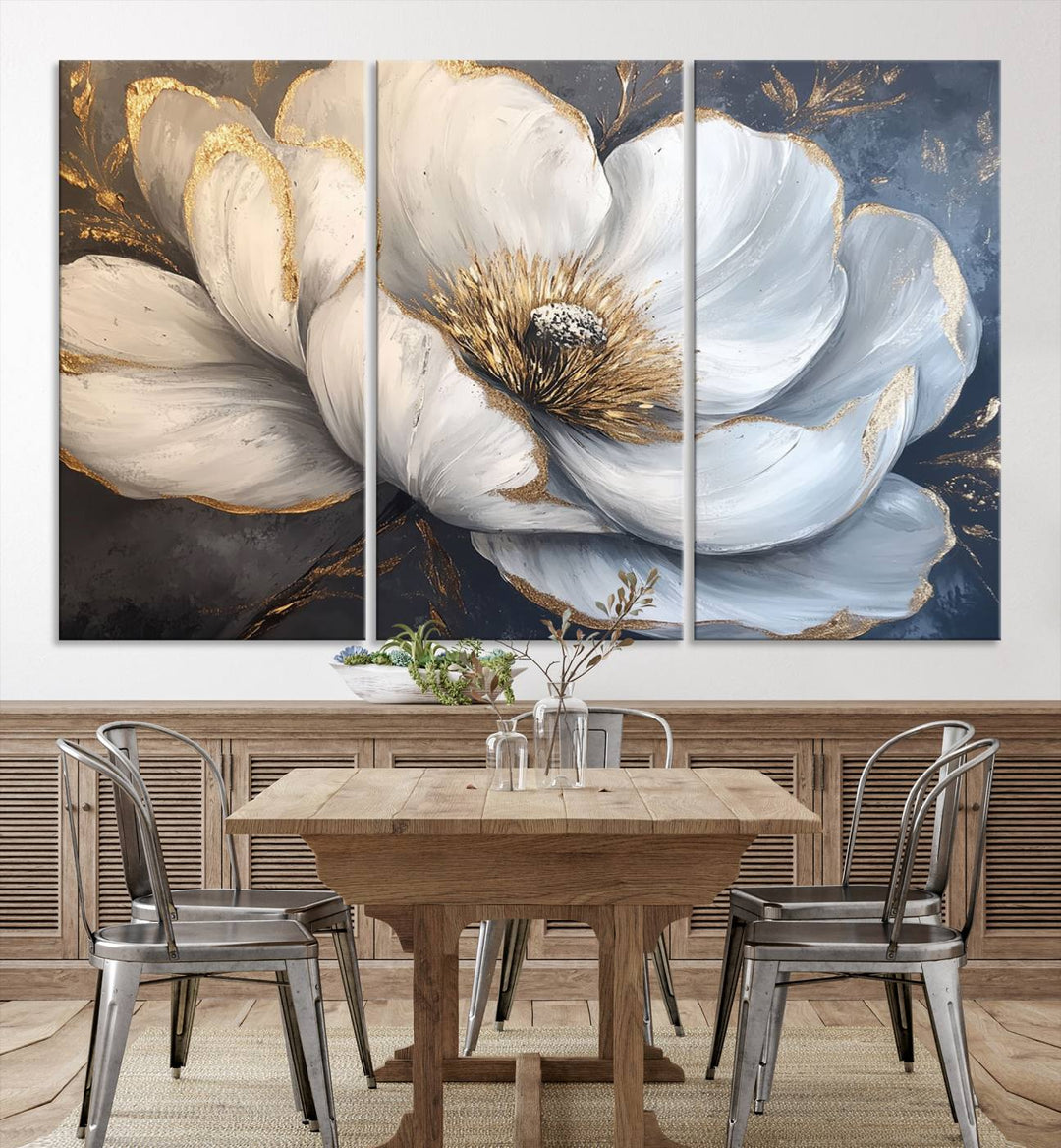 White Magnolia Flower Wall Art | Canvas Print | Abstract Floral Wall Decor | Elegant Bloom Artwork | Framed for Living Room or Bedroom