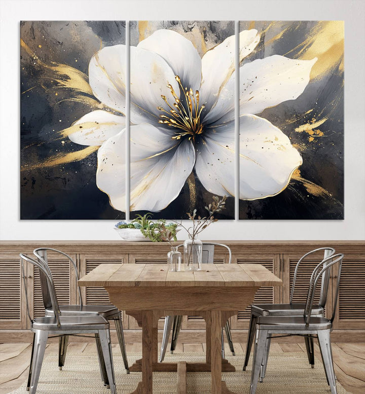 White Flower Wall Art | Canvas Print | Ready to Hang | Abstract Floral Wall Decor | Elegant Bloom Artwork | Framed for Living Room or Bedroom