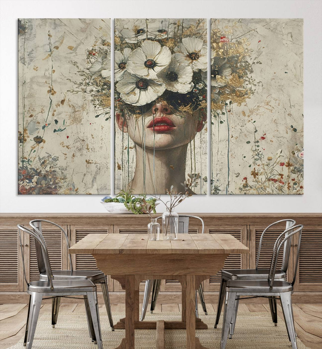 Abstract Floral Women Patel Wall Art Canvas Print