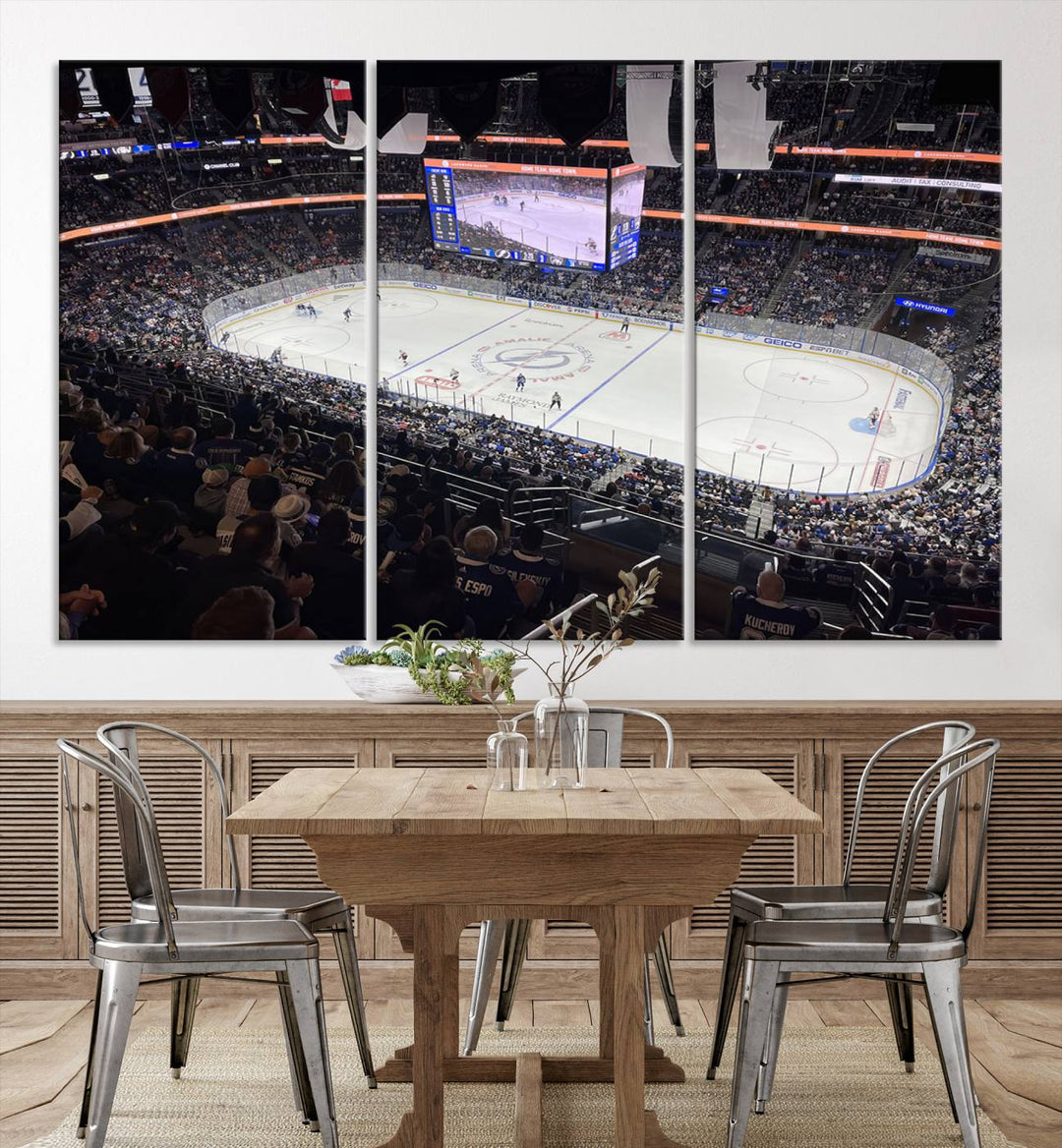 A wall art canvas of Amalie Arena, capturing NHL hockey in Florida.