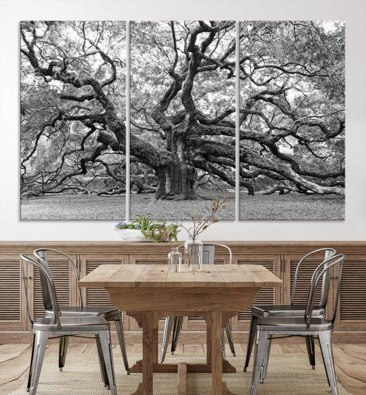 Black White Angel Oak Tree Wall Art - Timeless Nature-Inspired Canvas for Rustic, Modern, or Traditional Home Decor