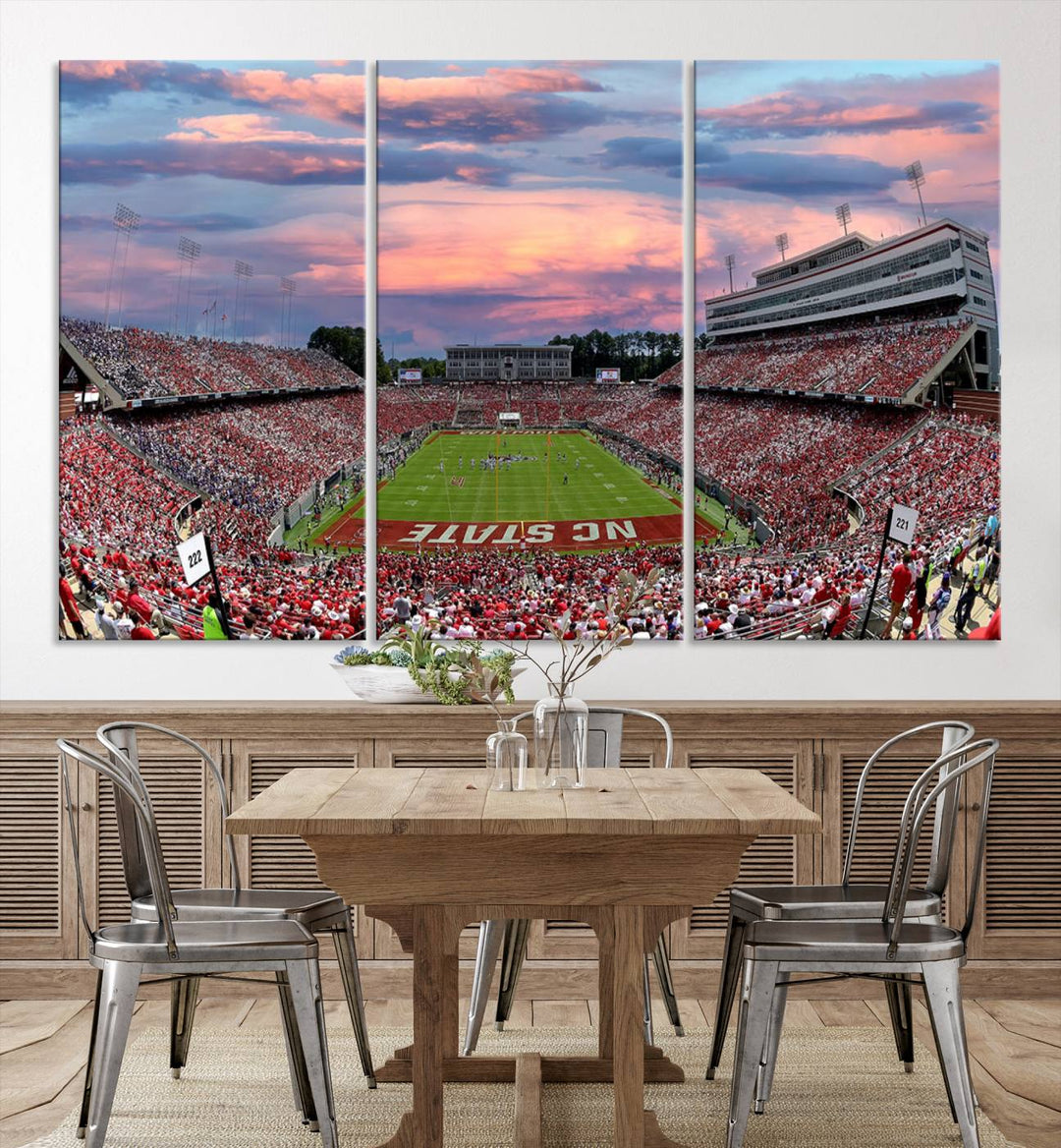 Carter-Finley Stadium Sunset Game Triple Canvas Wall Art - NC State Wolfpack Football Match